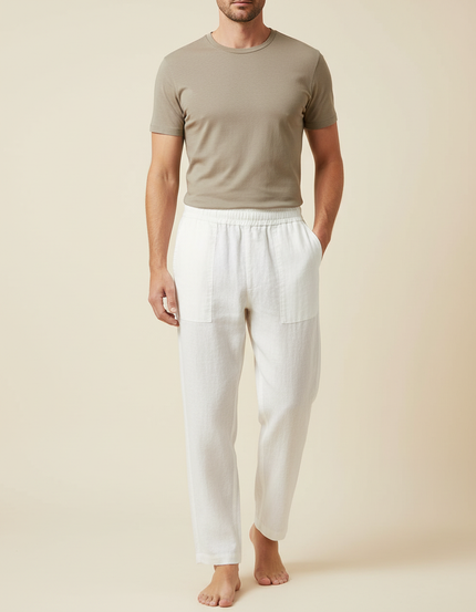 Pantalon Blanc Lin Décontracté Coupe Droite Homme