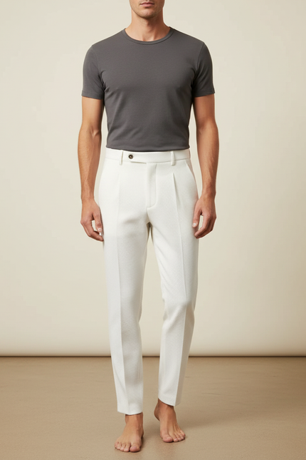 Pantalon Blanc Homme Texturé Slim Habillé - Coton