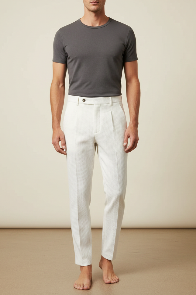 Pantalon Blanc Homme Texturé Slim Habillé - Coton