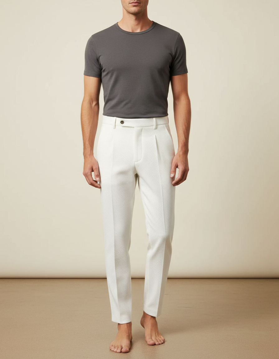 Pantalon Blanc Homme Texturé Slim Habillé - Coton