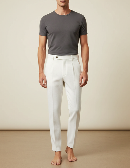 Pantalon Blanc Homme Texturé Slim Habillé - Coton