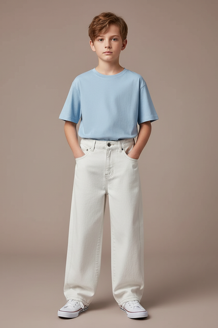 Pantalon Blanc Ample Décontracté Jean Garçon