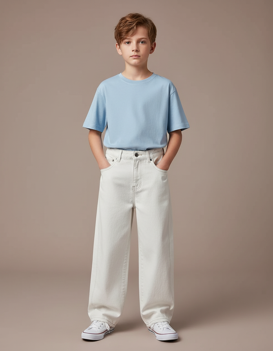 Pantalon Blanc Ample Décontracté Jean Garçon