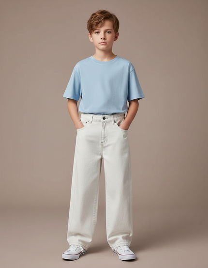 Pantalon Blanc Ample Décontracté Jean Garçon