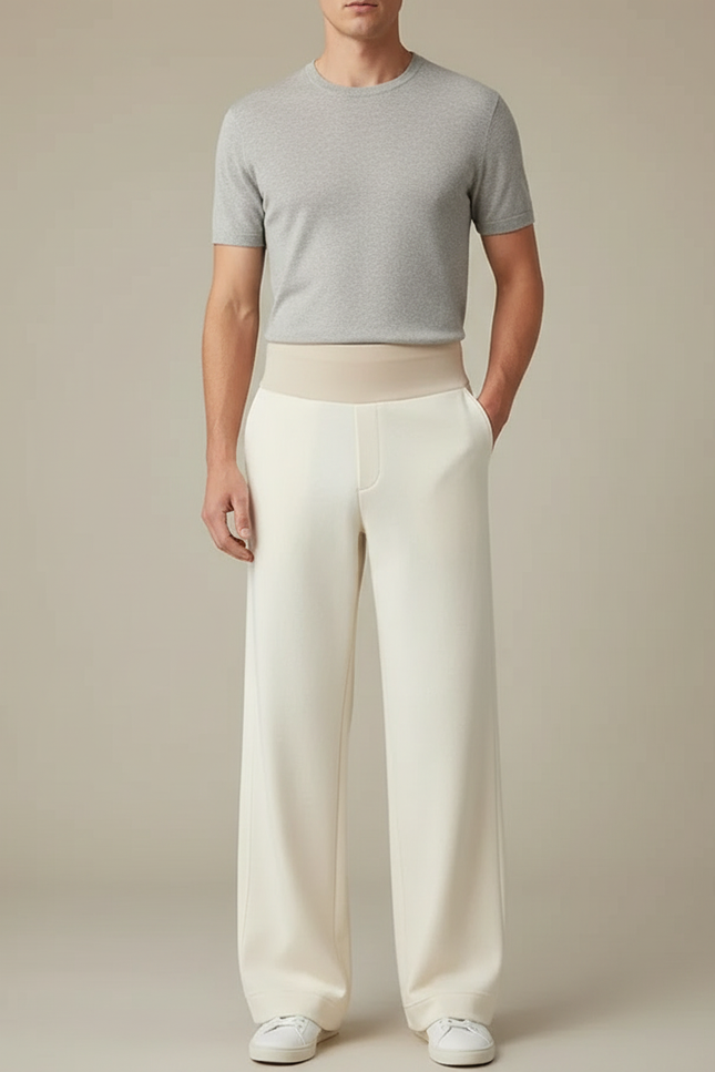Pantalon Blanc Homme Droit Ample Décontracté Confortable - Molleton
