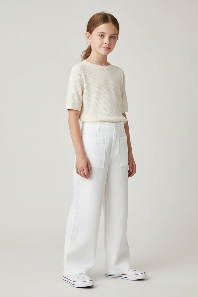 Pantalon Blanc Ample Lin Décontracté Enfant