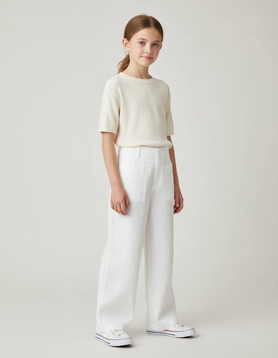 Pantalon Blanc Ample Lin Décontracté Enfant