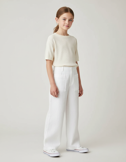 Pantalon Blanc Ample Lin Décontracté Enfant
