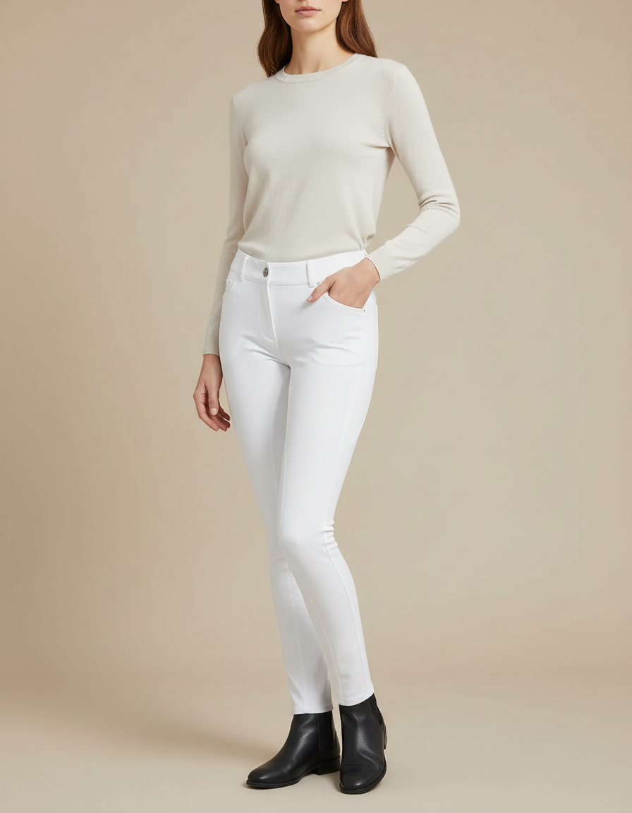 Pantalon Blanc Slim Ajusté Stretch Femme - Polyester