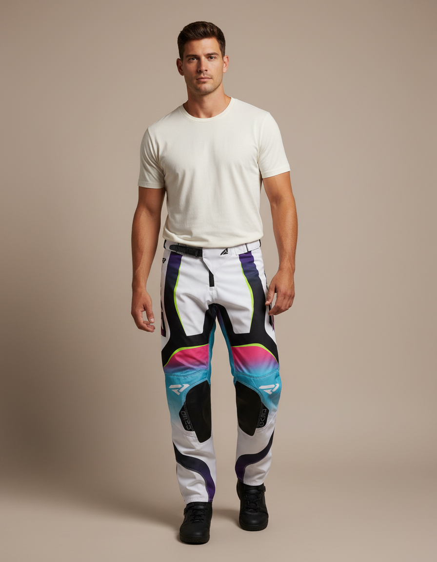 Pantalon Blanc Et Bleu - Multicolore Polyester