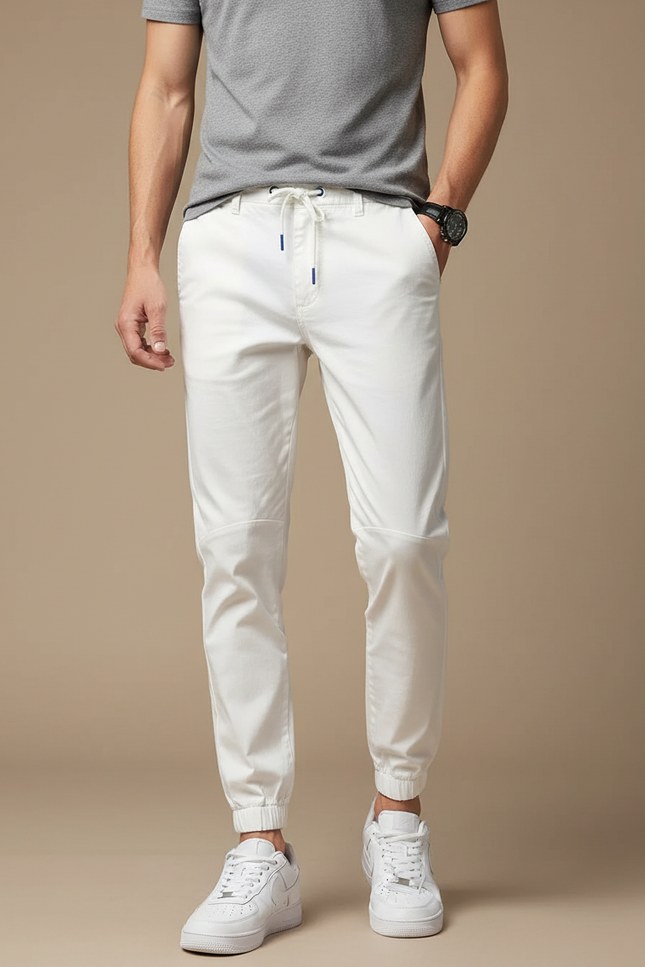 Pantalon Blanc Jogger Cordon Décontracté Homme Coton