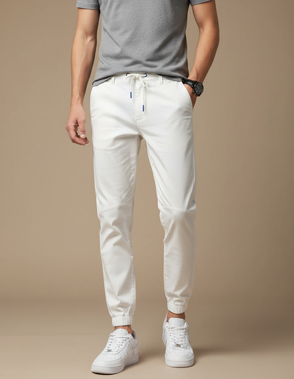 Pantalon Blanc Jogger Cordon Décontracté Homme Coton