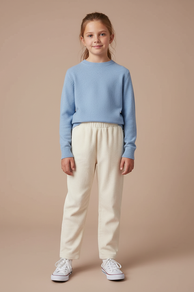 Pantalon Blanc Côtelé Ample Décontracté Enfant Doublé - Cordé