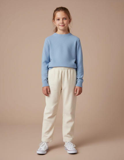 Pantalon Blanc Côtelé Ample Décontracté Enfant Doublé - Cordé