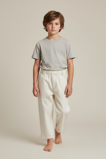 Pantalon Blanc Écru Ample Décontracté Enfant - Beige Jean