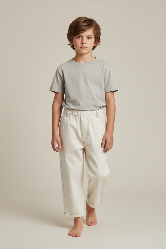 Pantalon Blanc Écru Ample Décontracté Enfant - Beige Jean
