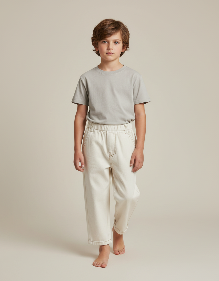 Pantalon Blanc Écru Ample Décontracté Enfant - Beige Jean