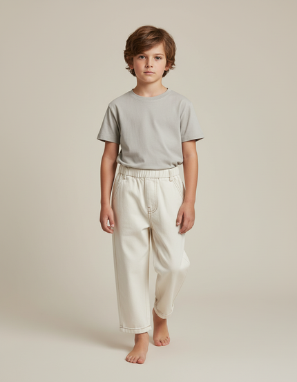 Pantalon Blanc Écru Ample Décontracté Enfant - Beige Jean