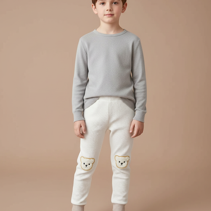 Pantalon Blanc Côtelé Ours Confortable Bébé Garçon Fille - Cordé
