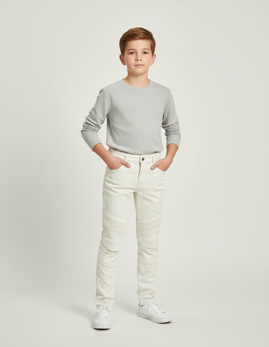 Pantalon Blanc Enfant Jean Slim Matelassé Moderne