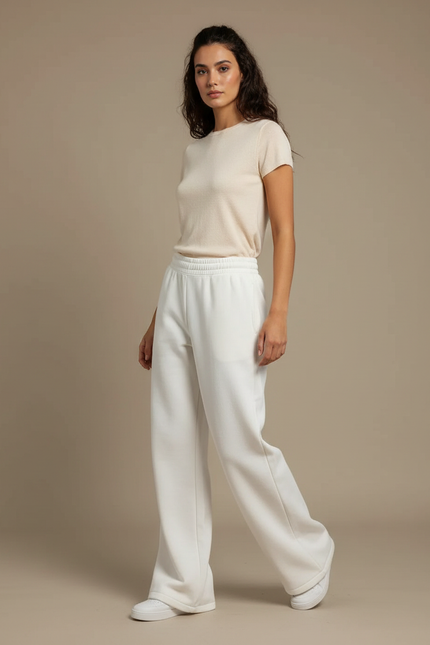 Pantalon Blanc Ample Molletonné Décontracté Femme