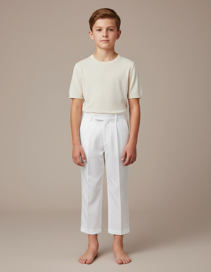 Pantalon Blanc Droit Plissé Élégant Garçon Formel - Gabardine
