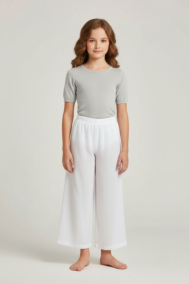 Pantalon Blanc Ample Lin Culotte Fille Décontracté