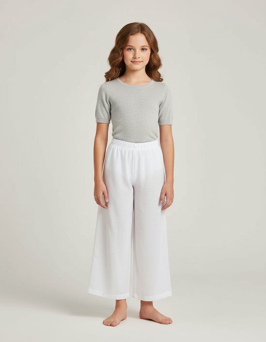 Pantalon Blanc Ample Lin Culotte Fille Décontracté
