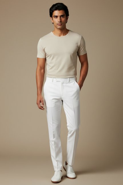 Pantalon Blanc Homme Droit Élégant Coton Habillé - Gabardine