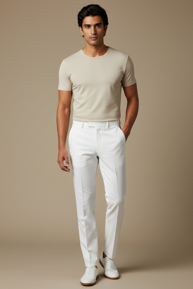 Pantalon Blanc Homme Droit Élégant Coton Habillé - Gabardine