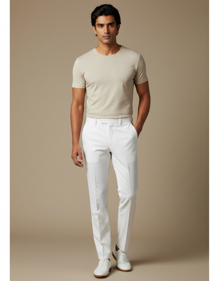 Pantalon Blanc Homme Droit Élégant Coton Habillé - Gabardine