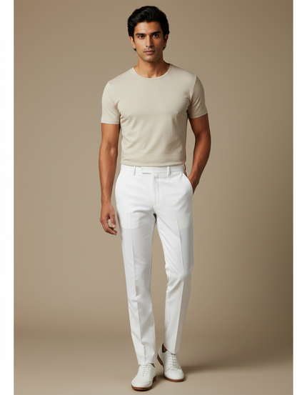 Pantalon Blanc Homme Droit Élégant Coton Habillé - Gabardine