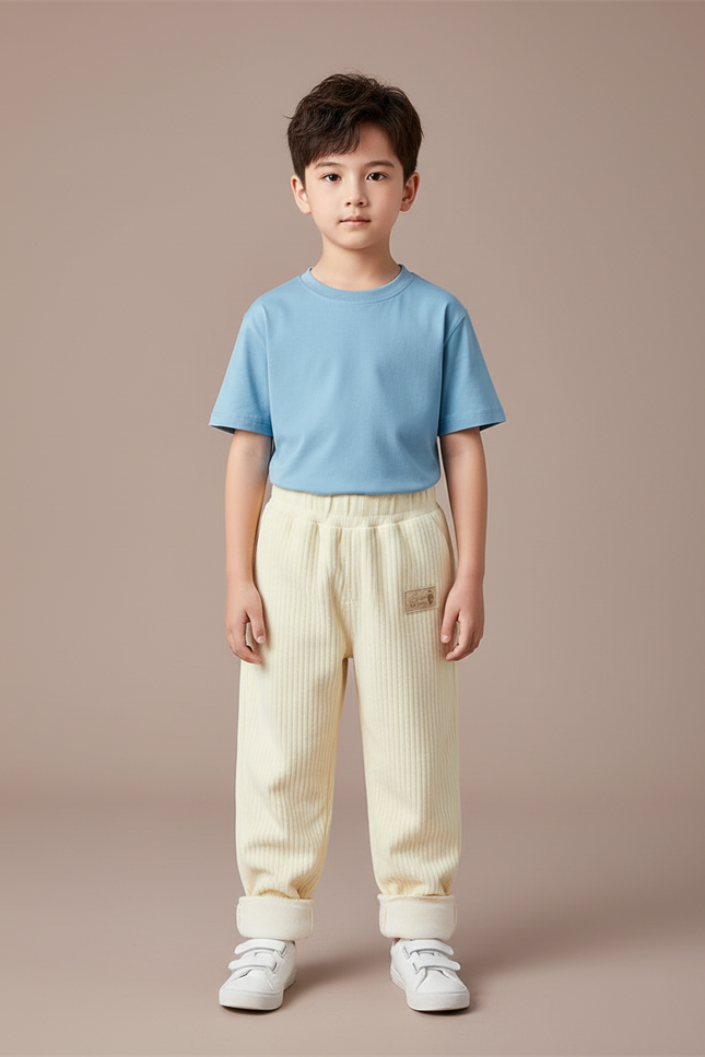 Pantalon Blanc Côtelé Ample Décontracté Hiver Enfant - Beige Cordé