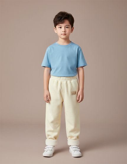 Pantalon Blanc Côtelé Ample Décontracté Hiver Enfant - Beige Cordé