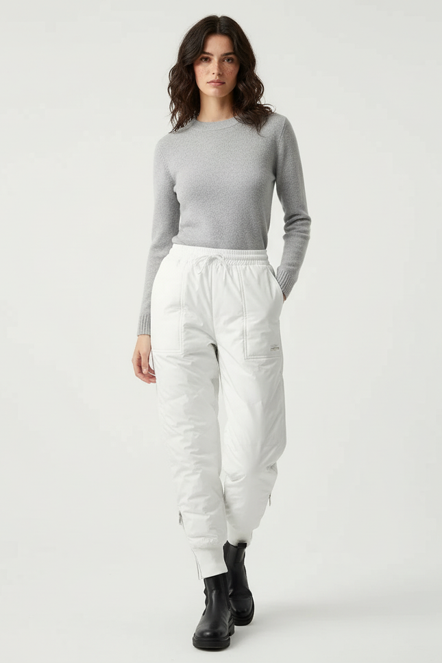Pantalon Blanc Matelassé Hiver Chaud Décontracté Épais Neige - Polyester