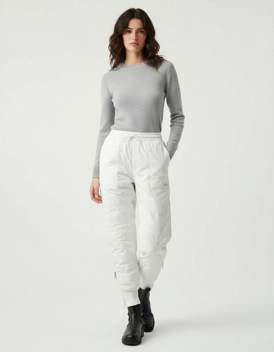 Pantalon Blanc Matelassé Hiver Chaud Décontracté Épais Neige - Polyester