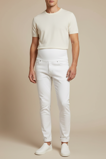 Pantalon Blanc Homme Skinny Taille Haute Confortable - Jean
