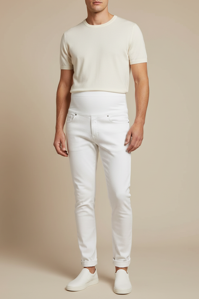 Pantalon Blanc Homme Skinny Taille Haute Confortable - Jean
