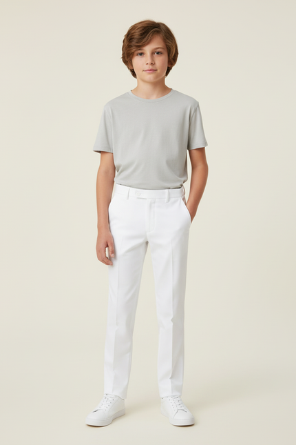 Pantalon Blanc Droit Élégant Garçon Classique - Gabardine