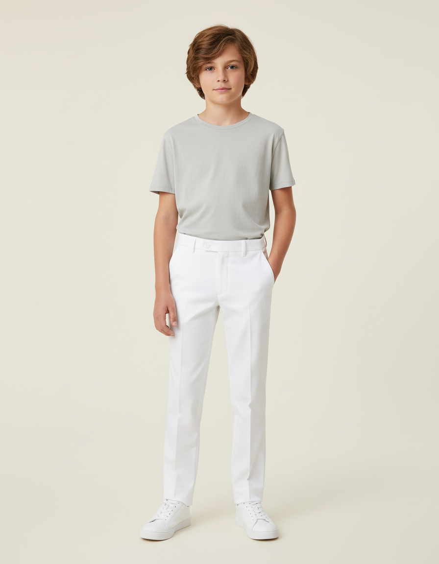 Pantalon Blanc Droit Élégant Garçon Classique - Gabardine