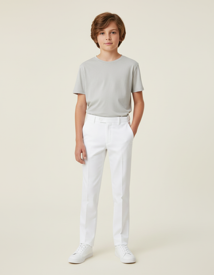 Pantalon Blanc Droit Élégant Garçon Classique - Gabardine