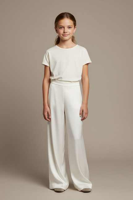 Pantalon Blanc Fluide Ample Élégant Fille - Satin