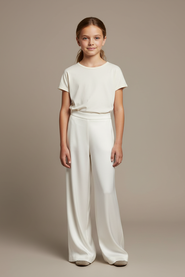 Pantalon Blanc Fluide Ample Élégant Fille - Satin