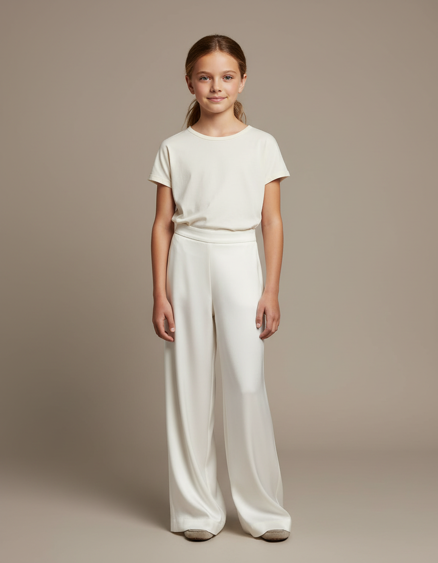 Pantalon Blanc Fluide Ample Élégant Fille - Satin
