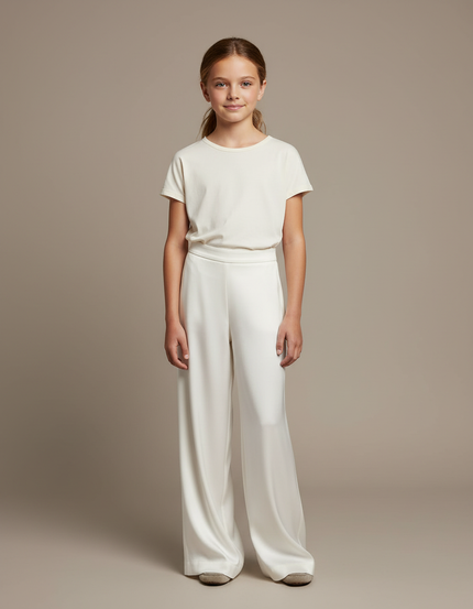 Pantalon Blanc Fluide Ample Élégant Fille - Satin