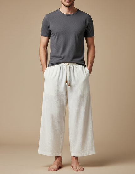 Pantalon Blanc Ample Décontracté Coton Homme Léger - Lin