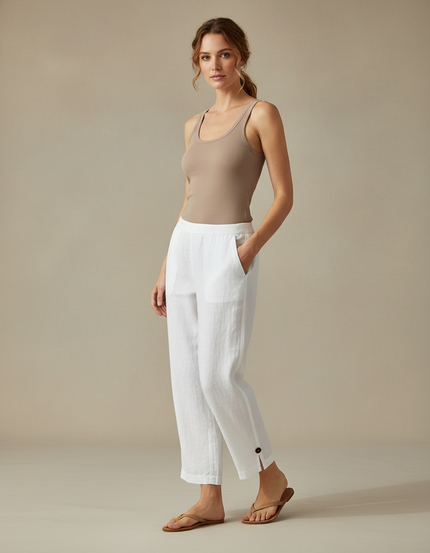 Pantalon Blanc Fendu Femme - Lin