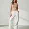 Pantalon Blanc Cargo Fluide Décontracté Femme - Toile