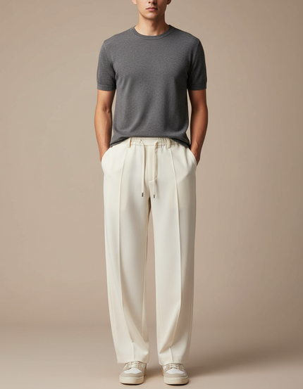 Pantalon Blanc Ample Décontracté Homme Cordon - Gabardine