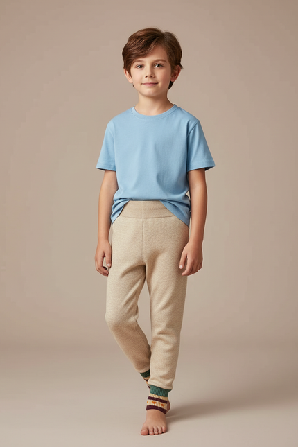 Pantalon Blanc Tricoté Côtelé Confortable Enfant Garçon - Beige Maille